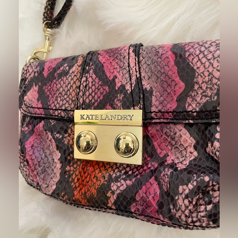 Kate Landry Pink and Black Snake-Print Mini Bag with Gold Hardware